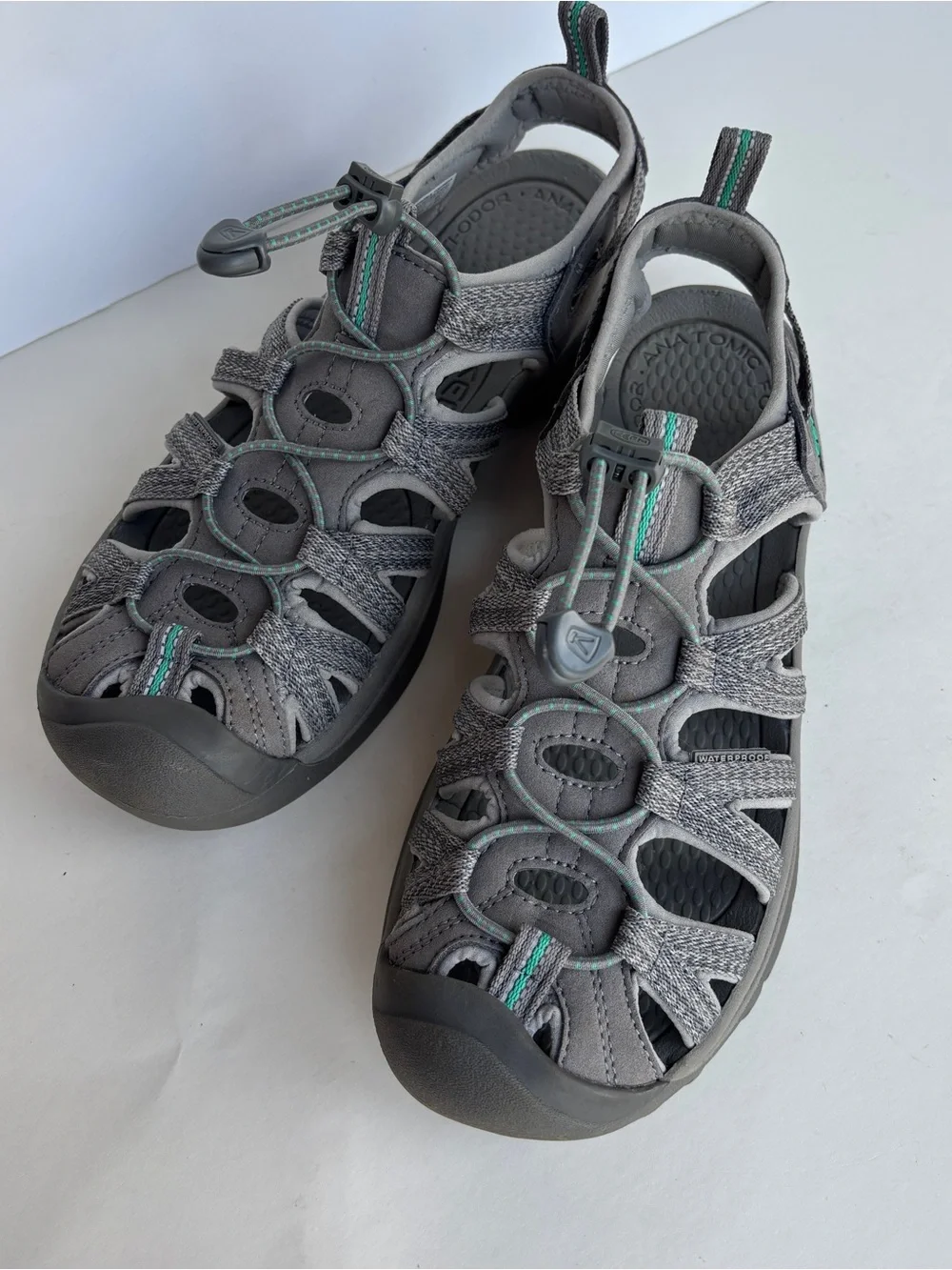 KEEN Gray Sport Sandals 8.5 Standard Drawstring Cushioned Comfort Rubber Sole